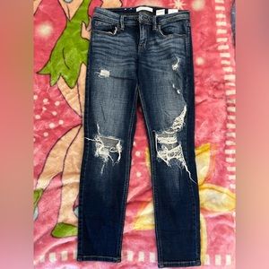 Eunina Mid Rise Relaxed Skinny Crop Ankle Shredded Distressed Blue Jeans Size 7